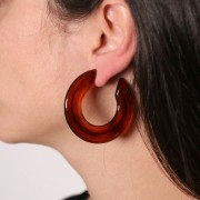 Créoles plates 47 mm en résine transparente - Ambre foncé marbré x2