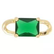 Intercalaire rectangle en verre facetté 19x7.5 mm - Vert emeraude - Doré x1