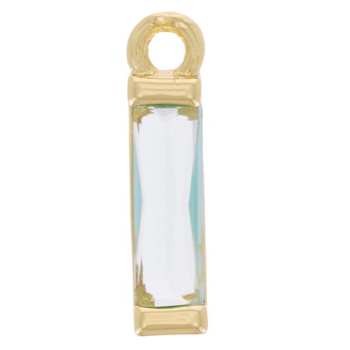 Breloque rectangle en verre 14x3 mm - Doré - Aquamarine x1