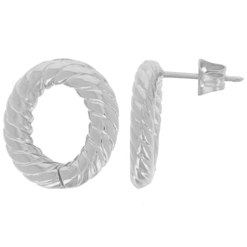 Boucles d'oreilles ovale évidé 17x13.5 mm effet torsadé - Rhodié x2