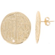 Clous d'oreilles médaille irrégulière symbole religieux 25 mm - Doré à l'or fin x2|raw }}