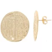 Clous d'oreilles médaille irrégulière symbole religieux 25 mm - Doré à l'or fin x2