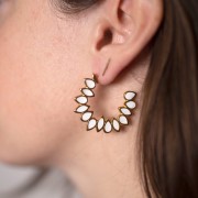 Créoles feuilles 35 mm en résine époxy - Doré à l'or fin - Blanc x2