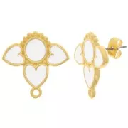 Clous d'oreilles coeurs 20 mm avec résine époxy - Doré à l'or fin - Blanc x2