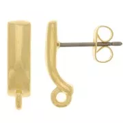 Clous d'oreilles barre 15x4 mm avec anneau fermé - Doré à l'or fin x2