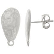 Clous d'oreilles goutte martelé 18x9 mm avec anneau fermé - Argenté vieilli x2