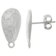 Clous d'oreilles goutte martelé 18x9 mm avec anneau fermé - Argenté vieilli x2