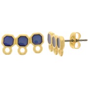 Clous d'oreilles 3 rangs 8x16mm résine époxy vitrail - Doré à l'or fin - Bleu x2|raw }}