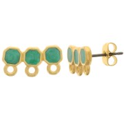 Clous d'oreilles 3 rangs 8x16 mm résine époxy - Doré à l'or fin - Vert nacré x2|raw }}