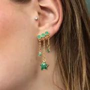 Clous d'oreilles 3 rangs 8x16 mm résine époxy - Doré à l'or fin - Vert nacré x2