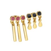 Clous d'oreilles 3 rangs 8x16 mm résine époxy - Doré à l'or fin - Noir nacré x2