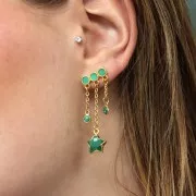 Clous d'oreilles 3 rangs 8x16 mm résine époxy - Doré à l'or fin - Noir nacré x2