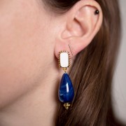 Clous d'oreilles rectangle 18x10mm - Doré à l'or fin - Prune nacré x2