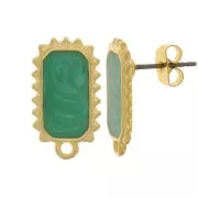 Clous d'oreilles rectangle 18x10mm - Doré à l'or fin - Vert nacré x2