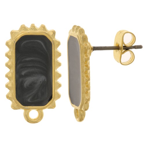 Clous d'oreilles rectangle 18x10mm - Doré à l'or fin - Noir nacré x2