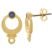 Clous d'oreilles ethnique texturé 11 mm époxy vitrail - Doré à l'or fin - Bleu x2