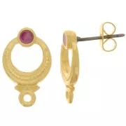 Clous d'oreilles ethnique texturé 11 mm - Doré à l'or fin - Prune nacré x2