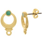 Clous d'oreilles ethnique texturé 11 mm - Doré à l'or fin - Vert nacré x2