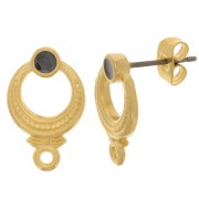 Clous d'oreilles ethnique texturé 11 mm - Doré à l'or fin - Noir nacré x2