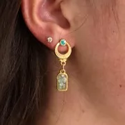 Clous d'oreilles ethnique texturé 11 mm - Doré à l'or fin - Noir nacré x2