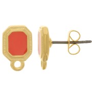 Clous d'oreilles octogone 12x8 mm résine époxy - Doré à l'or fin - Hyacinth x2|raw }}