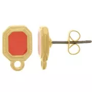 Clous d'oreilles octogone 12x8 mm résine époxy - Doré à l'or fin - Hyacinth x2