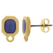 Clous d'oreilles octogone 12x8 mm résine époxy vitrail - Doré à l'or fin - Bleu x2|raw }}