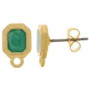 Clous d'oreilles octogone 12x8 mm résine époxy - Doré à l'or fin - Vert nacré x2|raw }}