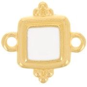 Intercalaire carré ethnique 15 mm - résine époxy - Doré à l'or fin - Blanc x1