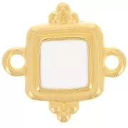 Intercalaire carré ethnique 15 mm - résine époxy - Doré à l'or fin - Blanc x1