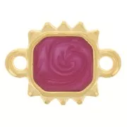 Intercalaire soleil rectangle 14x10mm résine époxy - Doré à l'or fin - Prune nacré