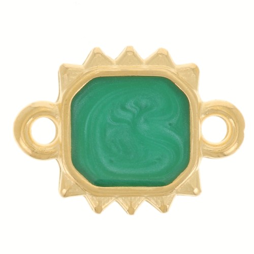 Intercalaire soleil rectangle 14x10 mm résine époxy - Doré à l'or fin - Vert nacré