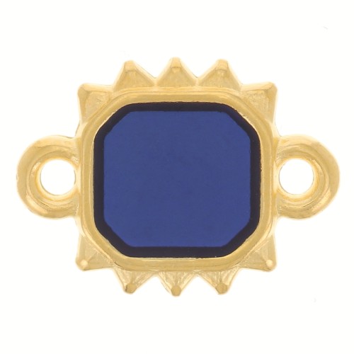 Intercalaire soleil rectangle 14x10 mm résine époxy vitrail Doré à l'or fin - Bleu