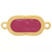 Intercalaire ovale texturé 23x10 mm résine époxy - Doré à l'or fin - Prune nacré