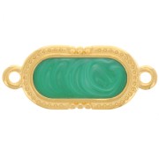 Intercalaire ovale texturé 23x10 mm - résine époxy - Doré à l'or fin - Vert nacré