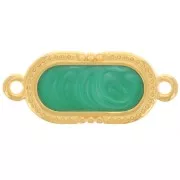 Intercalaire ovale texturé 23x10 mm - résine époxy - Doré à l'or fin - Vert nacré
