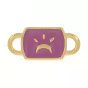 Intercalaire rectangle 16x7 mm motif lune & résine époxy - Doré à l'or fin - Prune