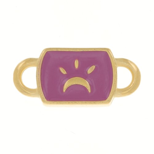 Intercalaire rectangle 16x7 mm motif lune & résine époxy - Doré à l'or fin - Prune