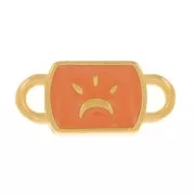 Intercalaire rectangle 16x7mm motif lune & résine époxy - Doré à l'or fin - Saumon