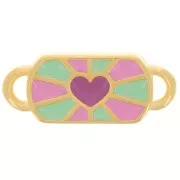 Intercalaire rectangle 19x8 mm motif coeur - Doré à l'or fin - Vert - Rose - Prune