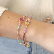 Intercalaire rectangle 19x8 mm motif coeur - Doré à l'or fin - Vert - Rose - Prune