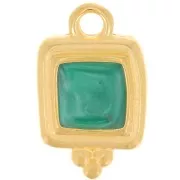 Breloque carré irrégulière 15.5x10 mm résine époxy - Doré à l'or fin - Vert nacré