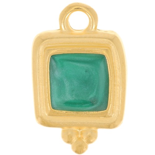 Breloque carré irrégulière 15.5x10 mm résine époxy - Doré à l'or fin - Vert nacré