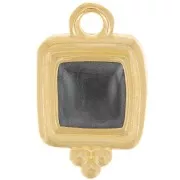 Breloque carré irrégulière 15.5x10 mm résine époxy - Doré à l'or fin - Noir nacré