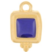 Breloque carré irrégulière 15.5x10mm résine époxy vitrail - Doré à l'or fin - Bleu