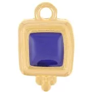 Breloque carré irrégulière 15.5x10mm résine époxy vitrail - Doré à l'or fin - Bleu