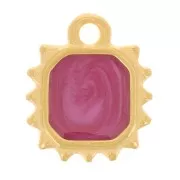 Breloque soleil octogonal 12x10 mm - résine époxy - Doré à l'or fin - Prune nacré