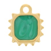 Breloque soleil octogonal 12x10 mm - résine époxy - Doré à l'or fin - Vert nacré
