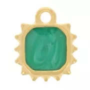 Breloque soleil octogonal 12x10 mm - résine époxy - Doré à l'or fin - Vert nacré