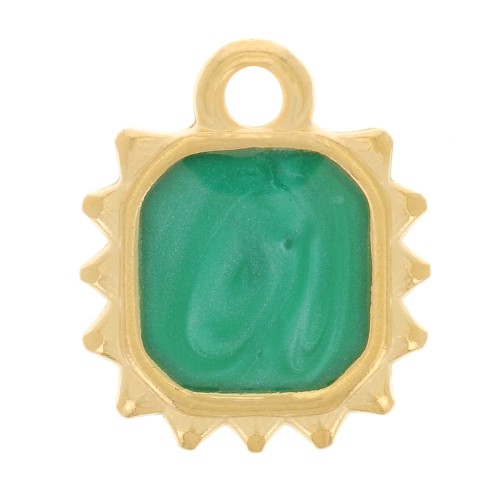 Breloque soleil octogonal 12x10 mm - résine époxy - Doré à l'or fin - Vert nacré